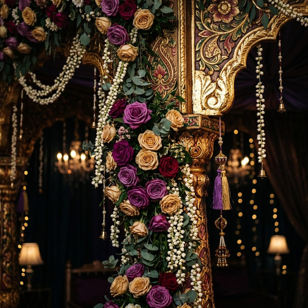 Grand Telugu wedding mandap decoration with golden lights — Jahnavi Subhapradham Events, Tenali